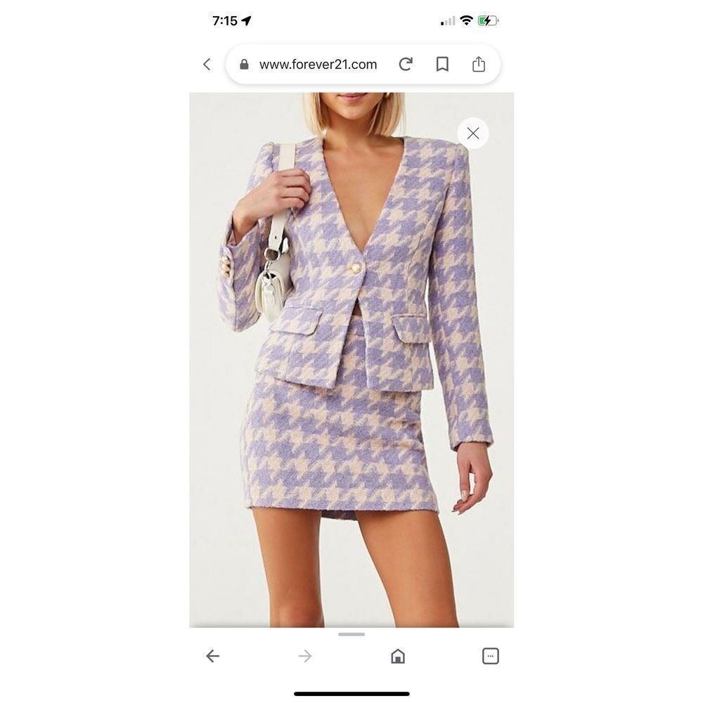 Shein Dogtooth Collarless Button Blazer and Tweed Houndstooth Mini Skirt Medium